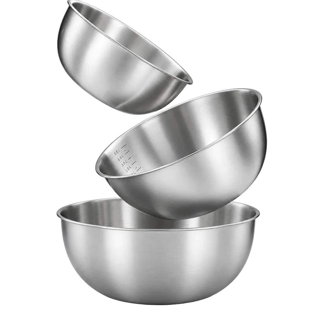 3-Piece Stainless Steel Mixing Bowl Set with Scale - The Kitchen Store