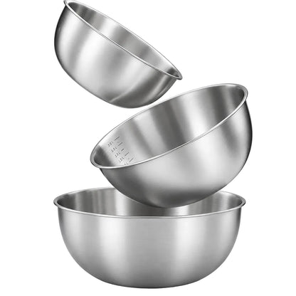 3-Piece Stainless Steel Mixing Bowl Set with Scale - The Kitchen Store