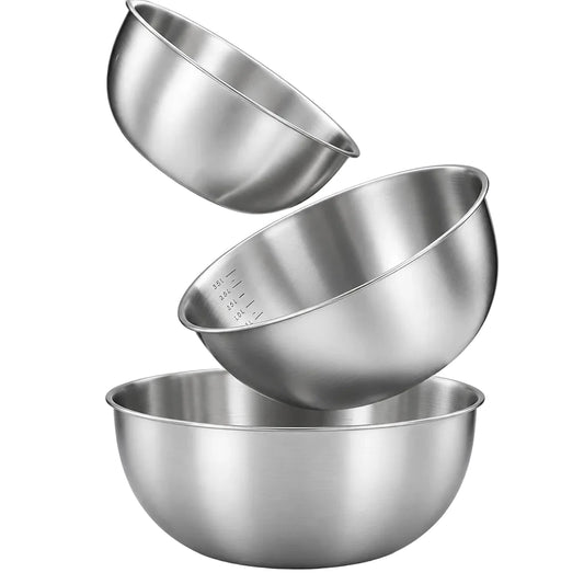 3-Piece Stainless Steel Mixing Bowl Set with Scale - The Kitchen Store