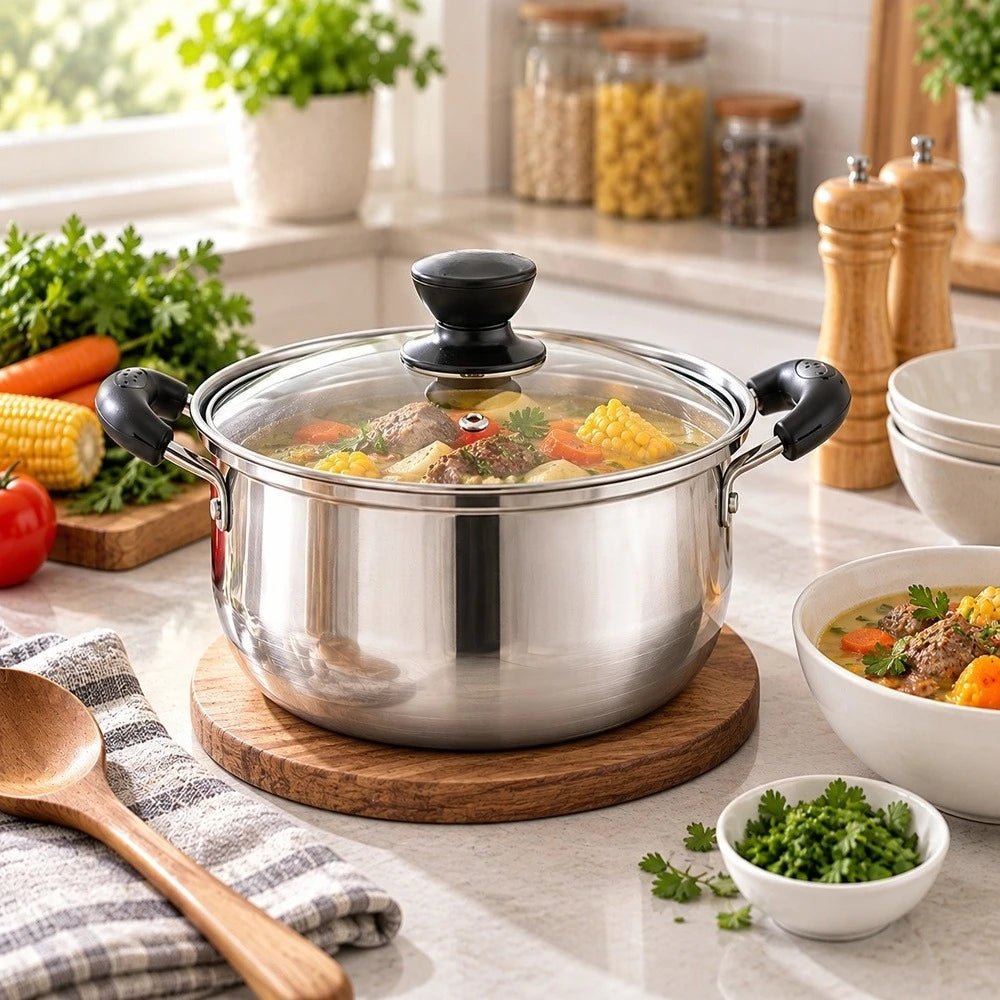 3-Piece Stainless Steel Cookware Set with Glass Lids - The Kitchen Store