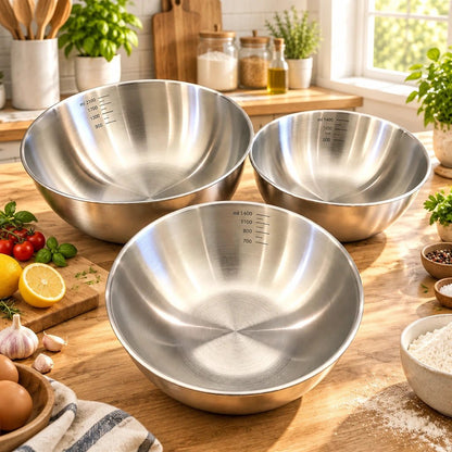 3-Piece Stainless Steel Mixing Bowl Set with Scale - The Kitchen Store